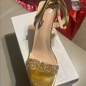 SHEIN Gold Crystal Ankle-Strap Heels